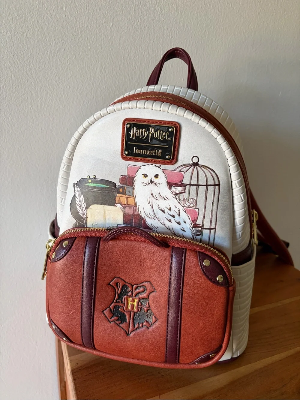 Loungefly White and Brown Harry Potter Owl Mini Backpack